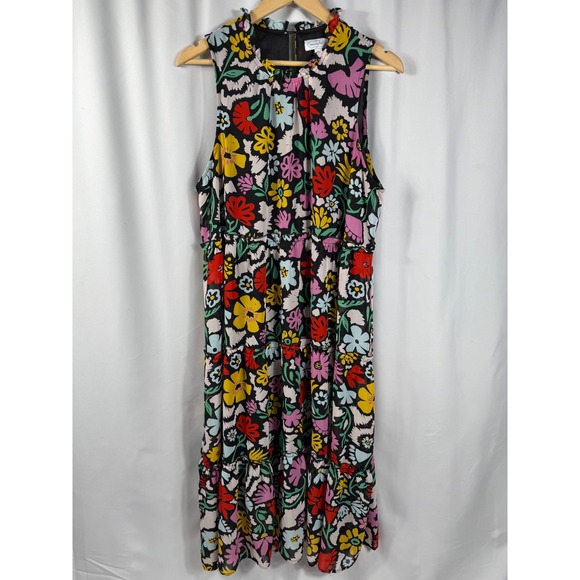 Mudpie Women's Black Floral Maxi Dress Ruffle Neck Sleeveless Tiered L - Picture 2 of 7